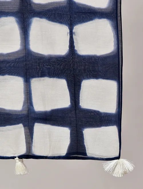 Clamp Dyed Chanderi Silk Stole - Blue - Charkha TalesClamp Dyed Chanderi Silk Stole - Blue