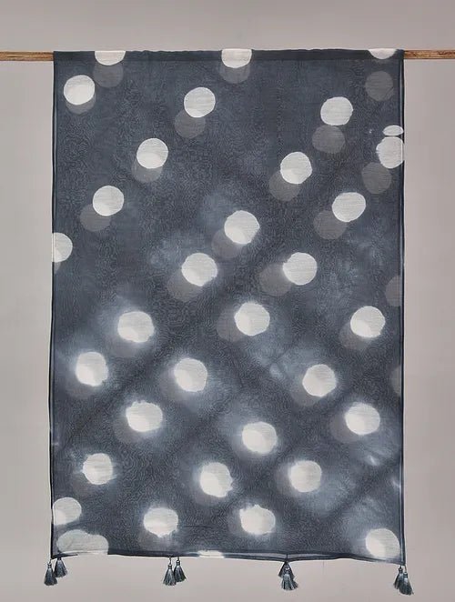 Clamp Dyed Chanderi Silk Stole - Blue - Charkha TalesClamp Dyed Chanderi Silk Stole - Blue