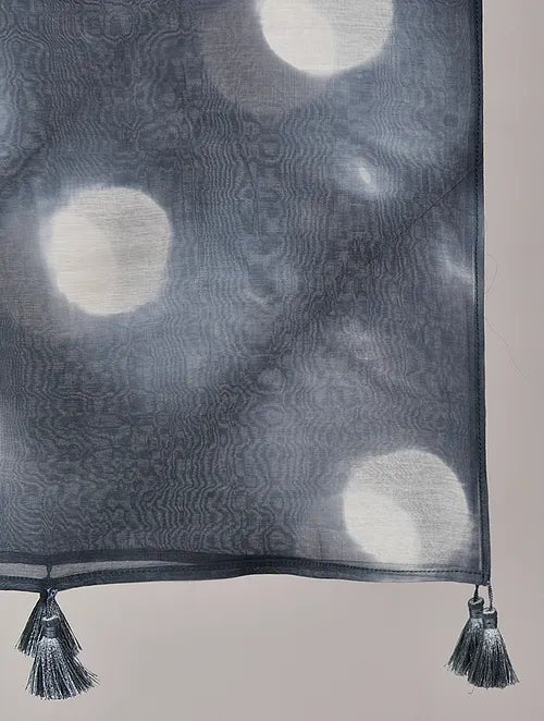 Clamp Dyed Chanderi Silk Stole - Blue - Charkha TalesClamp Dyed Chanderi Silk Stole - Blue