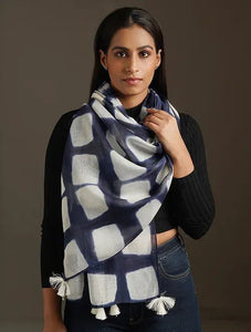 Clamp Dyed Chanderi Silk Stole - Blue
