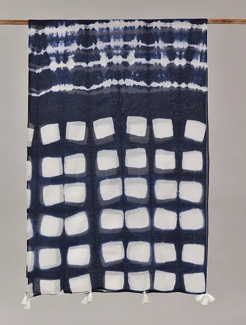 Clamp Dyed Chanderi Silk Stole - Blue - Charkha TalesClamp Dyed Chanderi Silk Stole - Blue