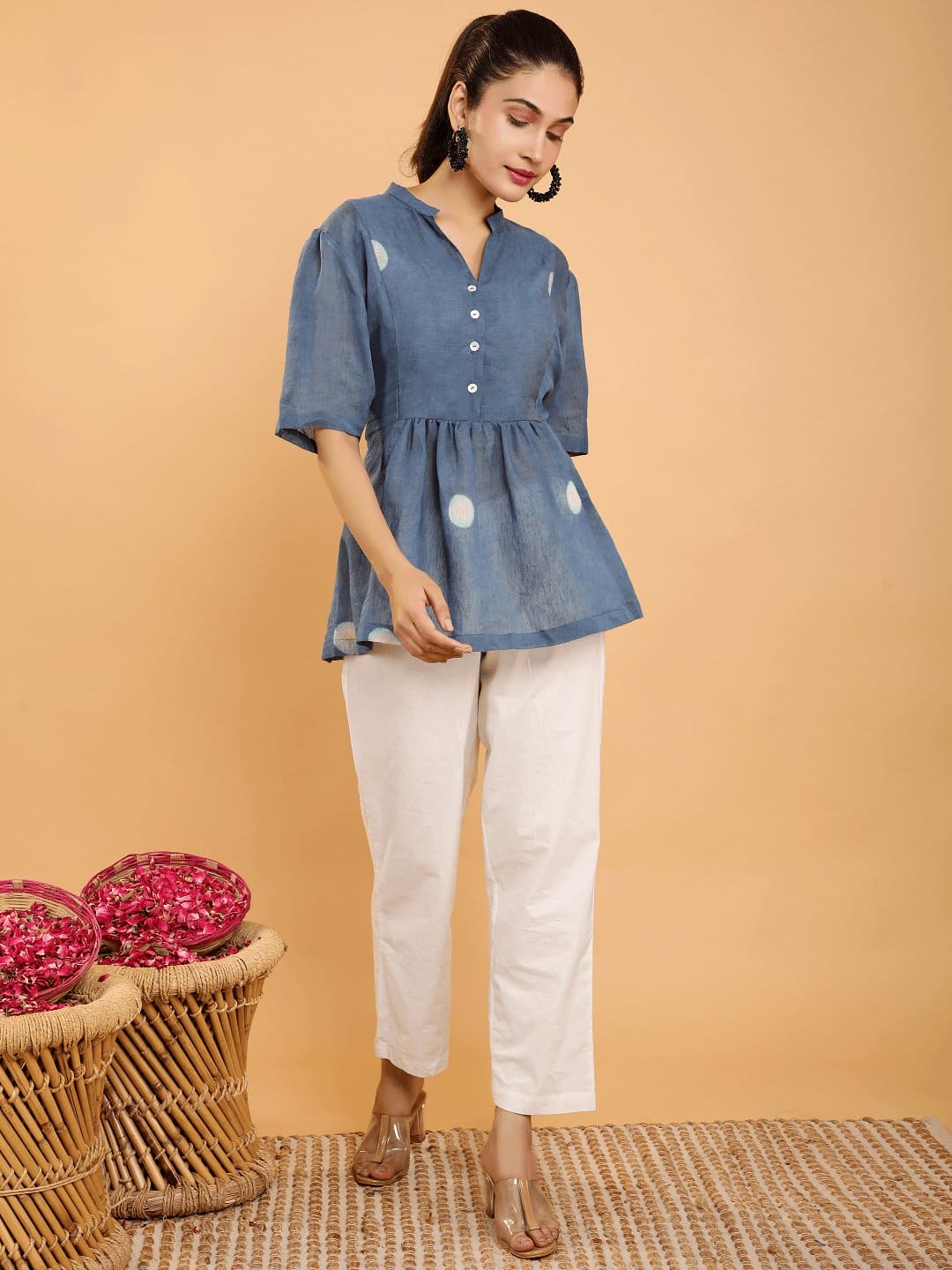 Clamp Dyed Flared Co - Ord Set - Blue - Charkha TalesClamp Dyed Flared Co - Ord Set - Blue