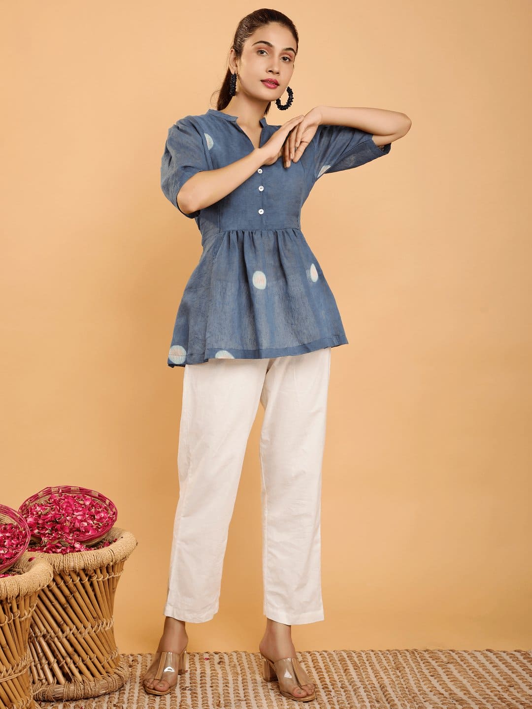 Clamp Dyed Flared Co - Ord Set - Blue - Charkha TalesClamp Dyed Flared Co - Ord Set - Blue