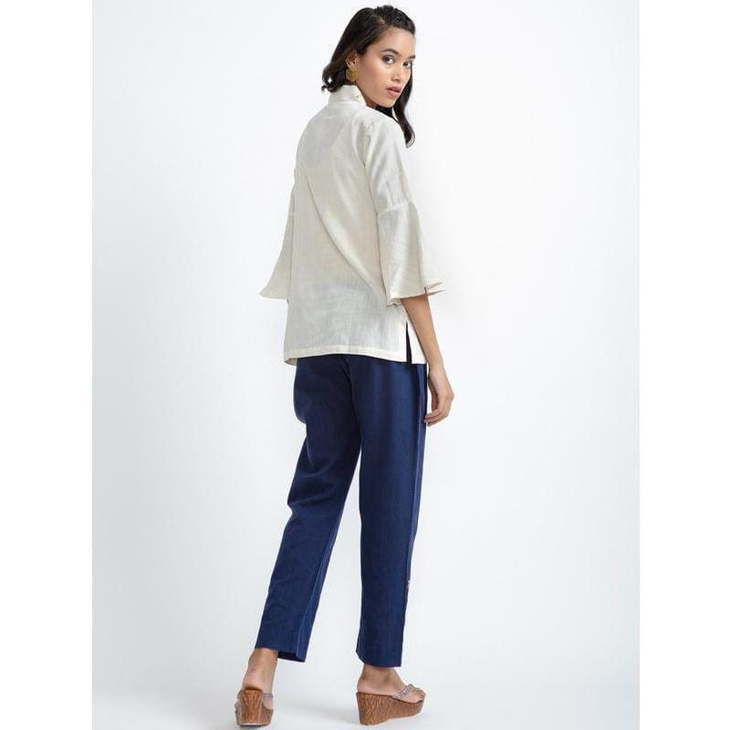 Coloured Embroidery Top Set - Off - White - Charkha TalesColoured Embroidery Top Set - Off - White