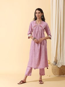 Colourful Mirror Kurta Set - Mauve
