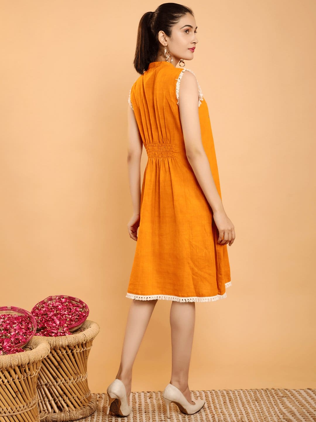 Cotton Boho Chikankari Dress - Mustard Yellow - Charkha TalesCotton Boho Chikankari Dress - Mustard Yellow