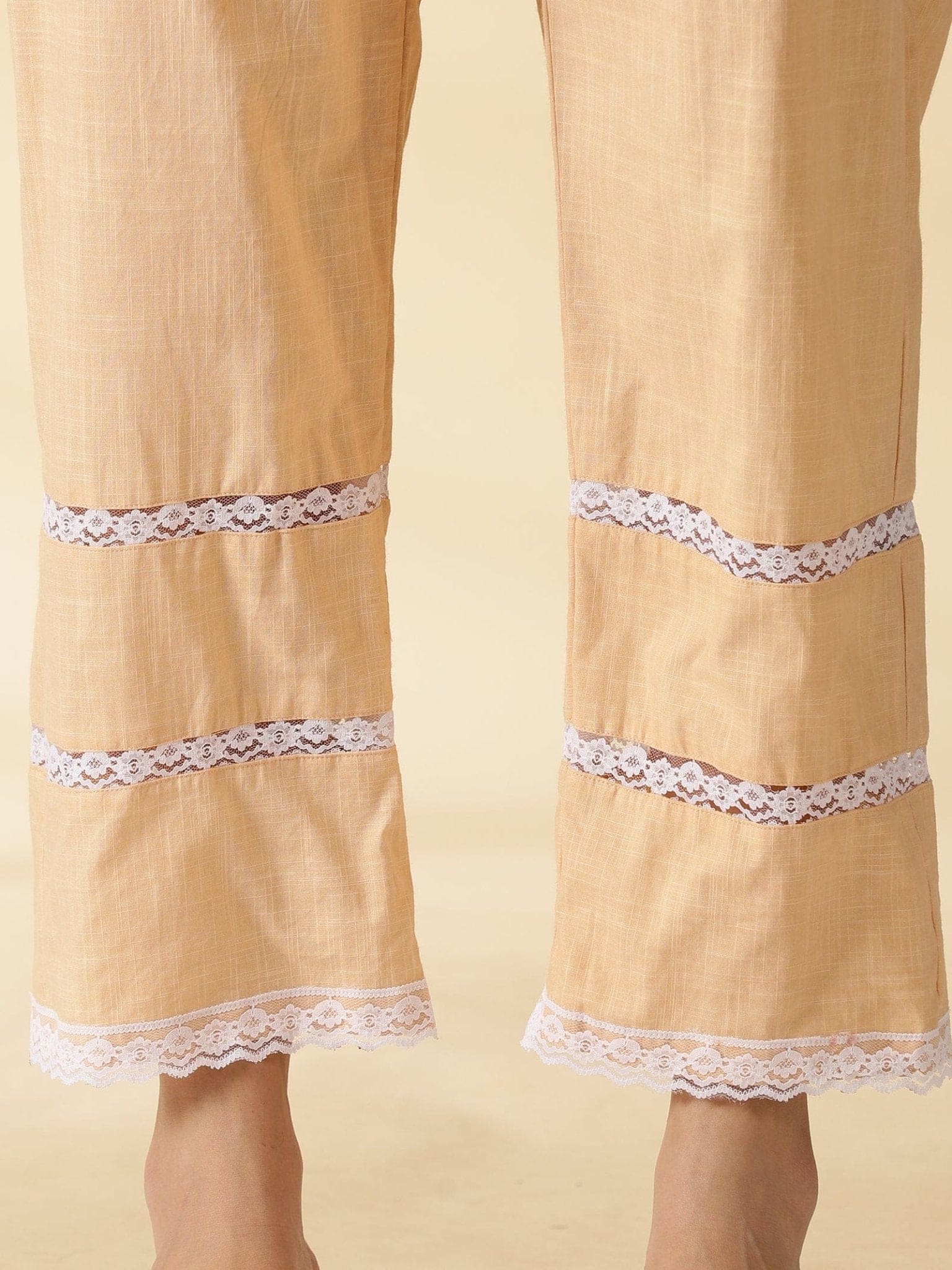 Cotton Chikan Co - ord Set - Beige - Charkha TalesCotton Chikan Co - ord Set - Beige