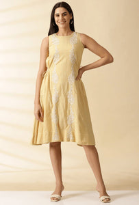 Cotton Chikankari Dress - Beige
