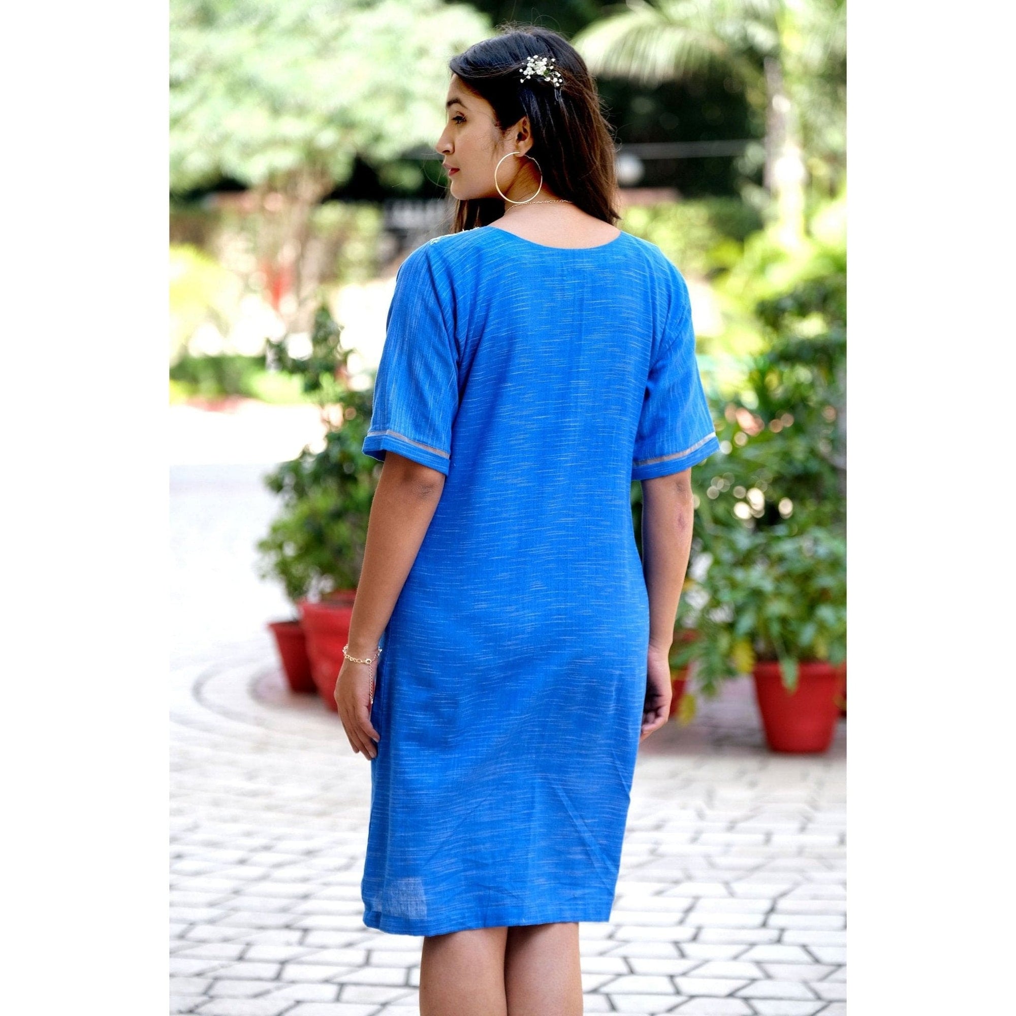 Cotton Chikankari Dress - Blue - Charkha TalesCotton Chikankari Dress - Blue
