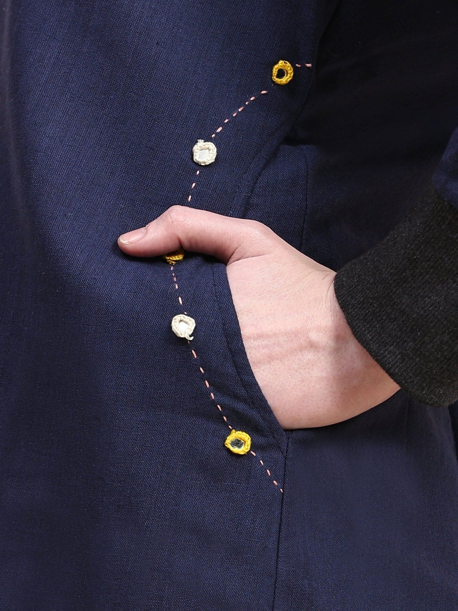 Cotton Kantha Women Jacket - Navy Blue - Charkha TalesCotton Kantha Women Jacket - Navy Blue