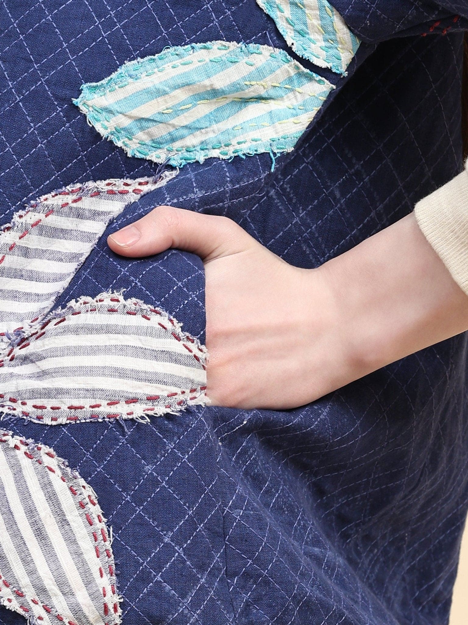 Cotton Khadi Kantha Work Jacket - Blue - Charkha TalesCotton Khadi Kantha Work Jacket - Blue