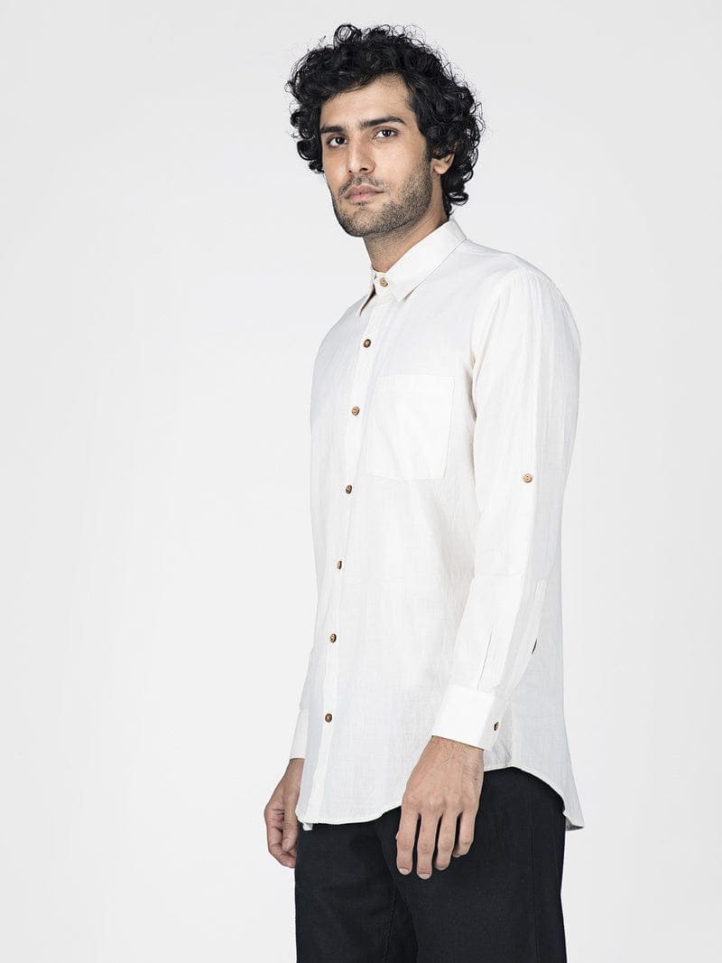 Cotton Khadi Men Shirt - White - Charkha TalesCotton Khadi Men Shirt - White