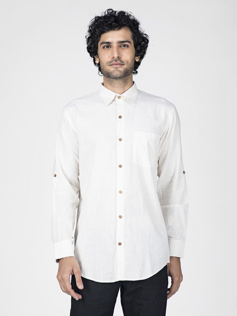 Cotton Khadi Men Shirt - White - Charkha TalesCotton Khadi Men Shirt - White