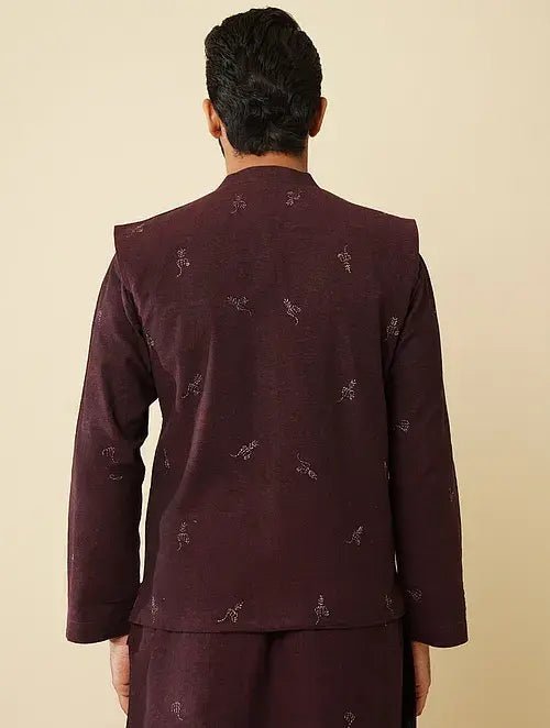 Cotton Kurta with Jacket (Set of 2) - Maroon - Charkha TalesCotton Kurta with Jacket (Set of 2) - Maroon