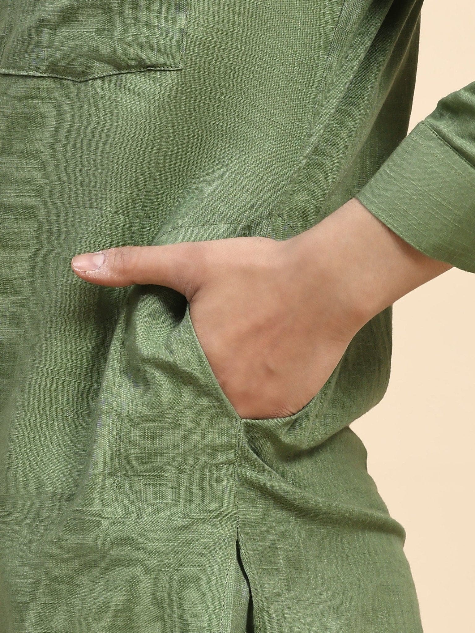 Cotton Men Kurta Set - Green - Charkha TalesCotton Men Kurta Set - Green