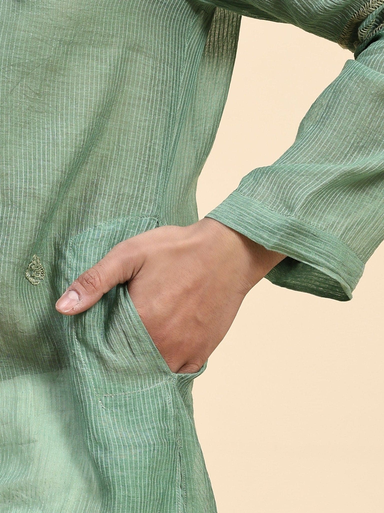 Cotton Men Kurta set - Light Green - Charkha TalesCotton Men Kurta set - Light Green