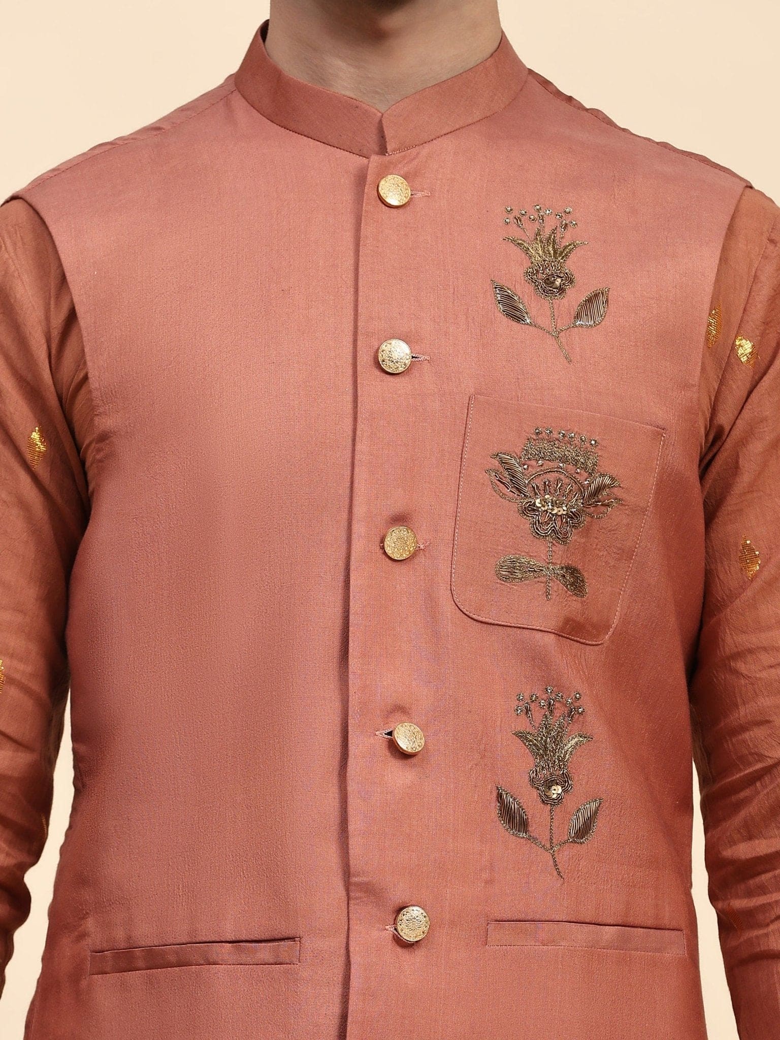 Cotton Men Kurta Set - Rust Brown - Charkha TalesCotton Men Kurta Set - Rust Brown