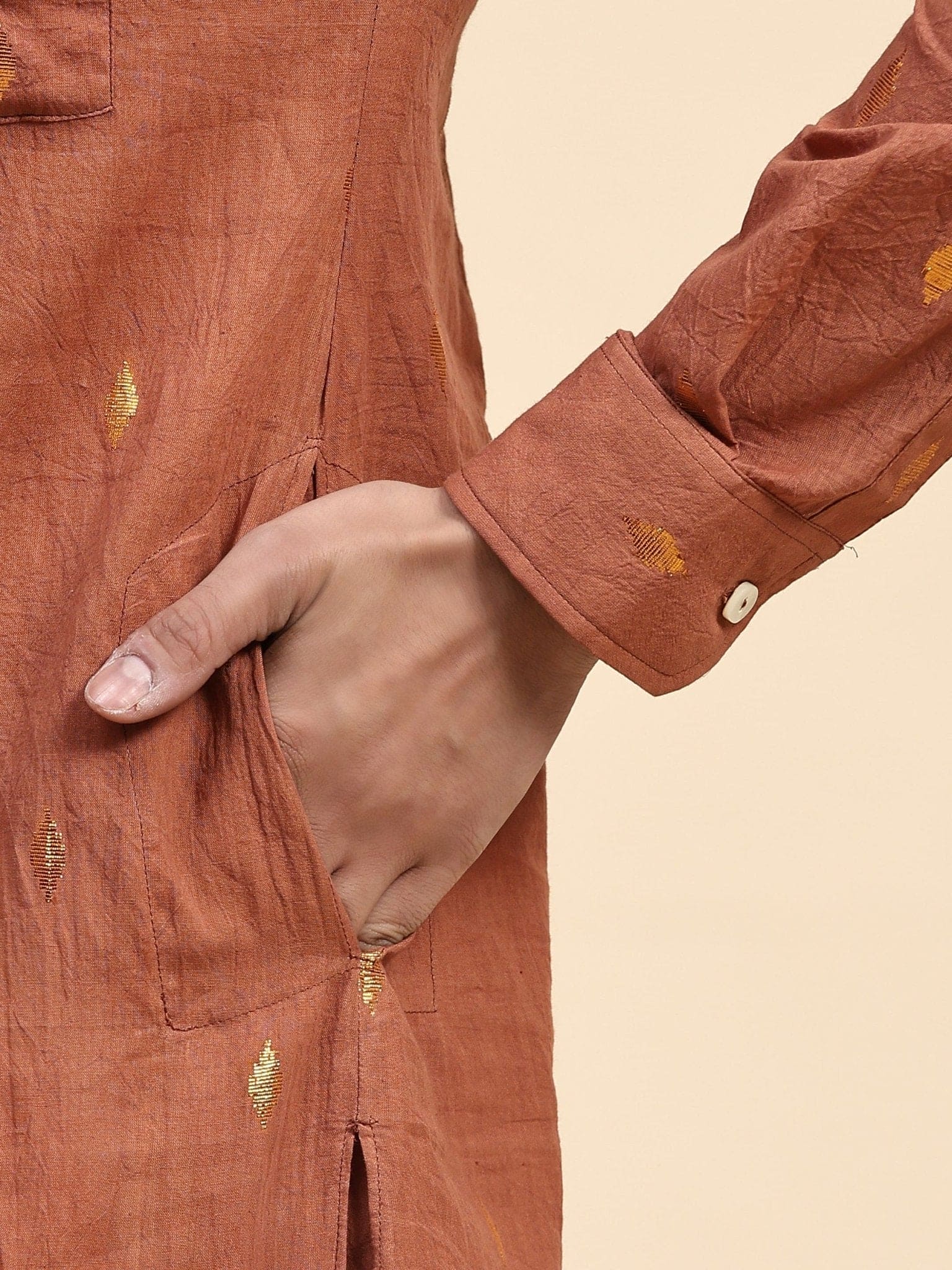 Cotton Men Kurta Set - Rust Brown - Charkha TalesCotton Men Kurta Set - Rust Brown