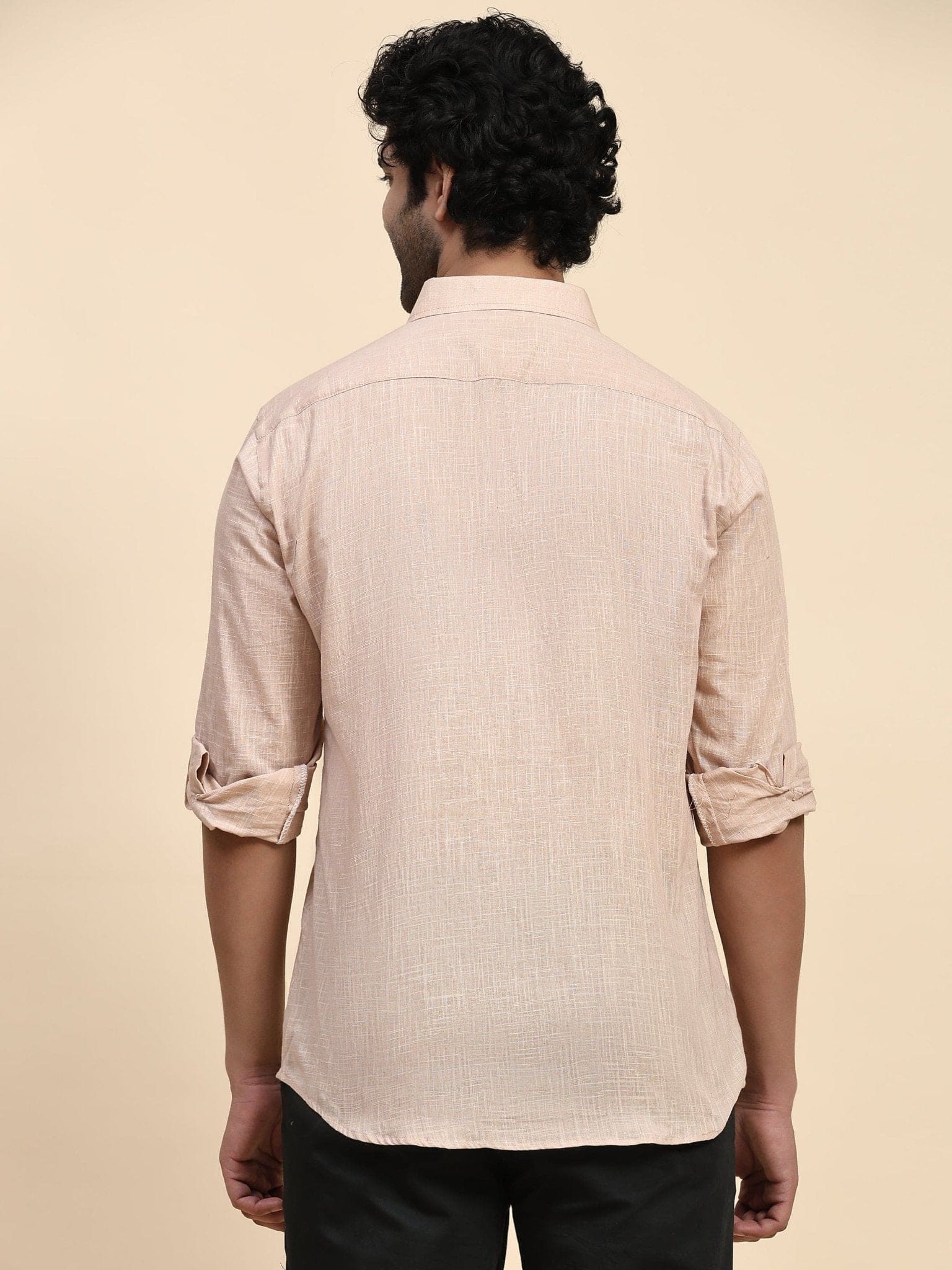 Cotton Men Shirt - Beige - Charkha TalesCotton Men Shirt - Beige