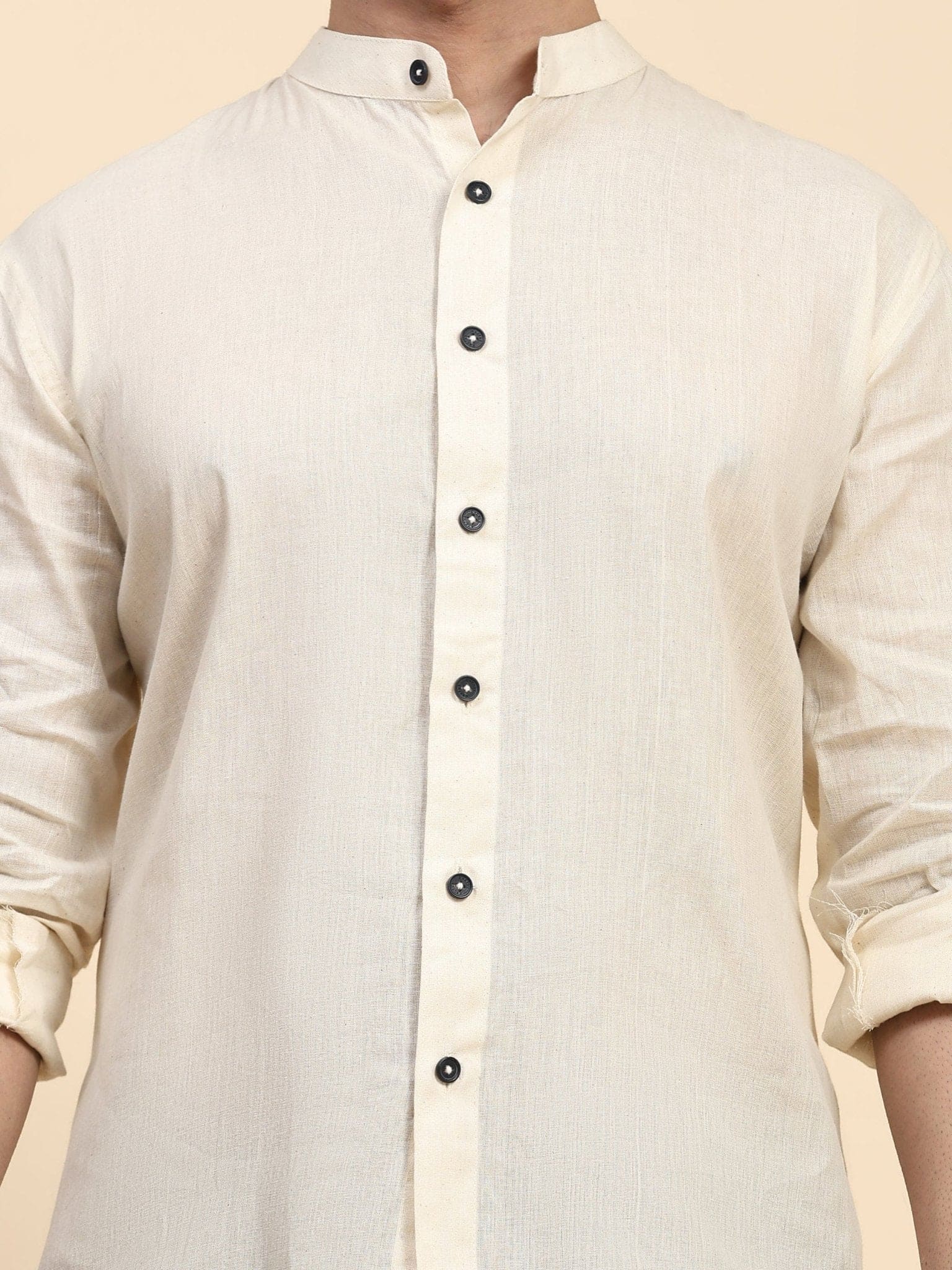 Cotton Men Shirt - Off - White - Charkha TalesCotton Men Shirt - Off - White