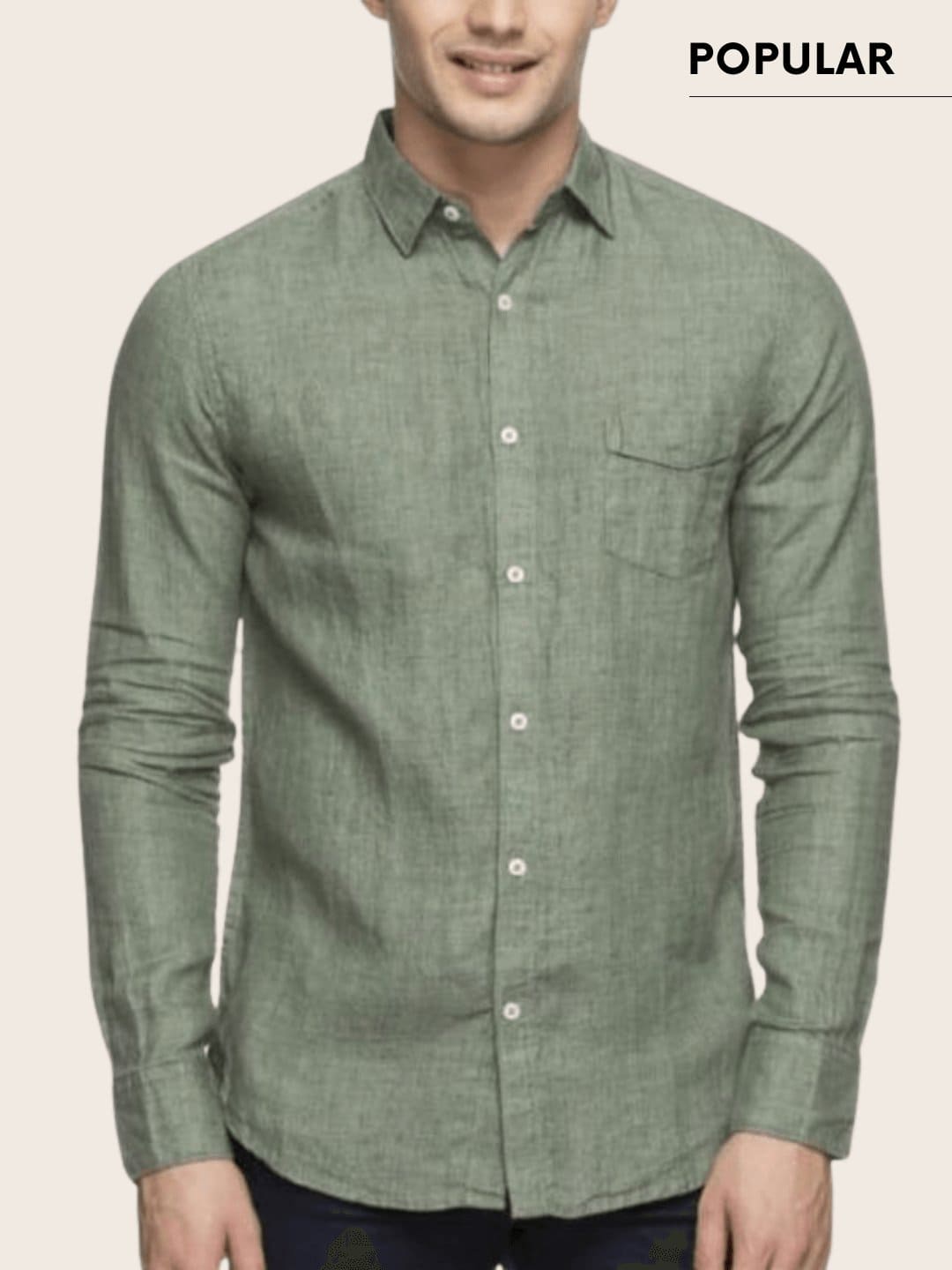 Cotton Men Shirt - Olive Green - Charkha TalesCotton Men Shirt - Olive Green