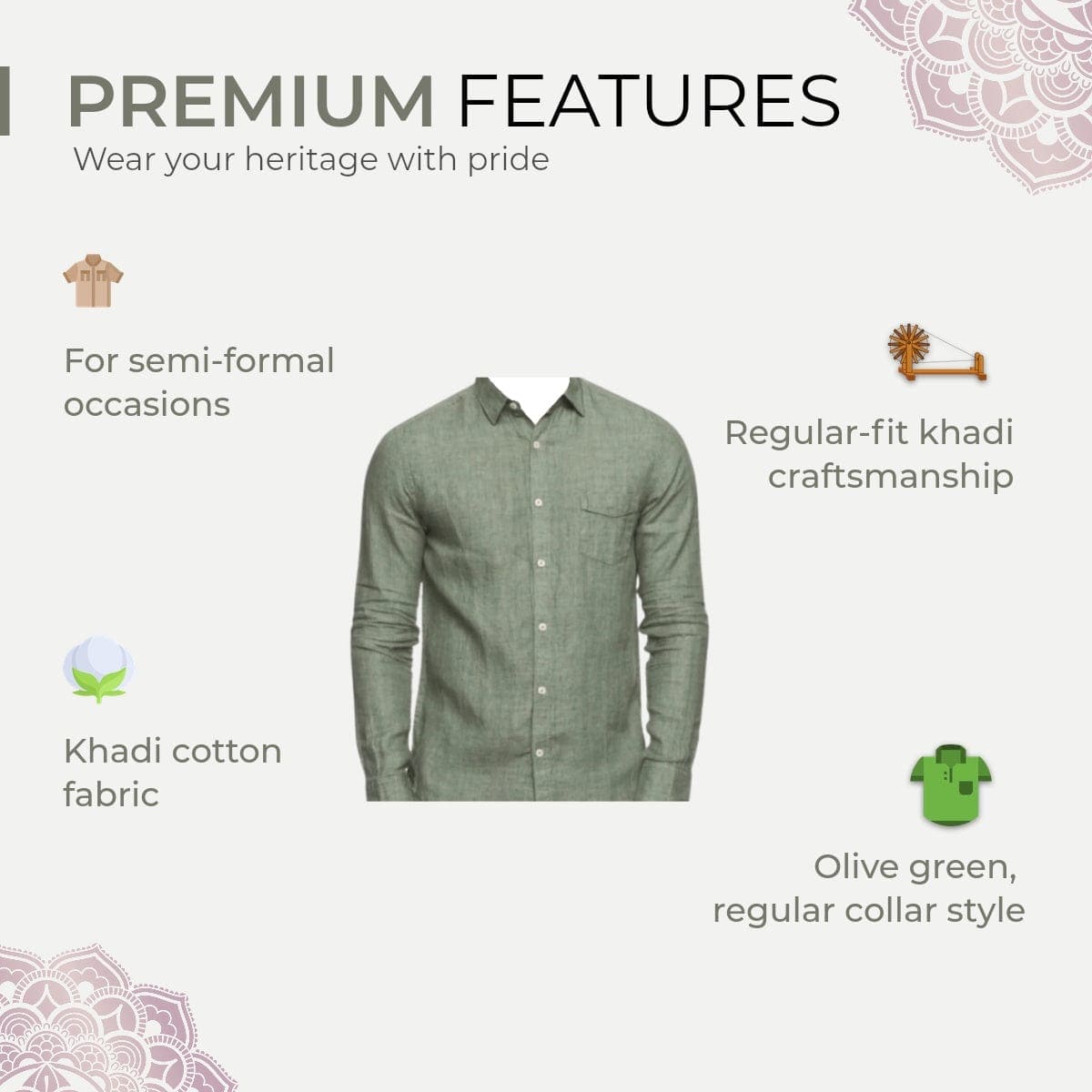 Cotton Men Shirt - Olive Green - Charkha TalesCotton Men Shirt - Olive Green