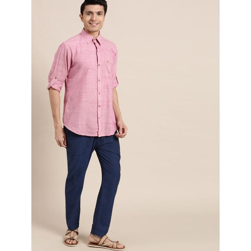Cotton Men Shirt - Pink - Charkha TalesCotton Men Shirt - Pink