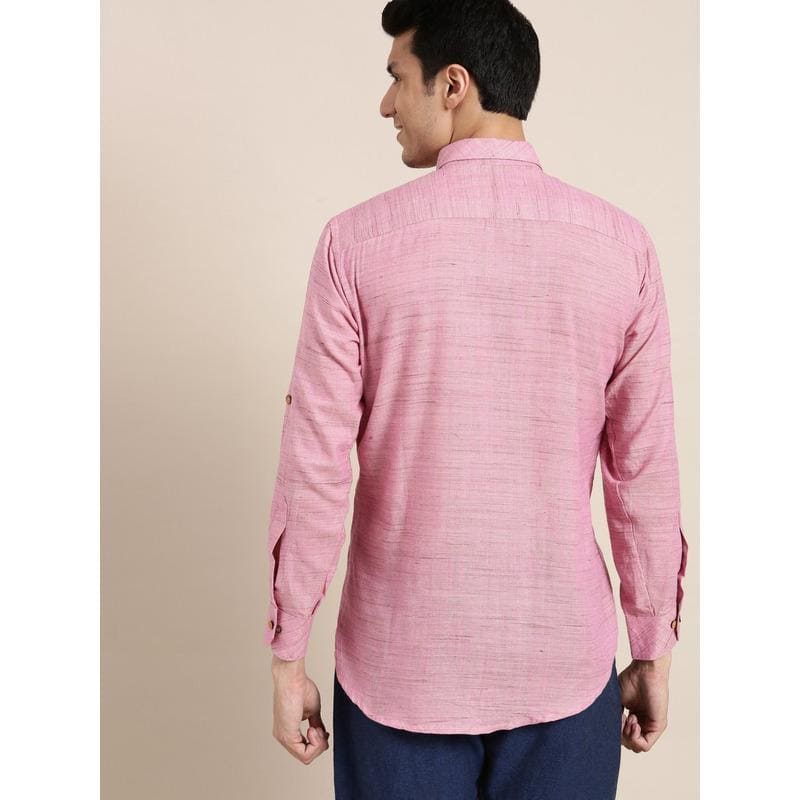 Cotton Men Shirt - Pink - Charkha TalesCotton Men Shirt - Pink