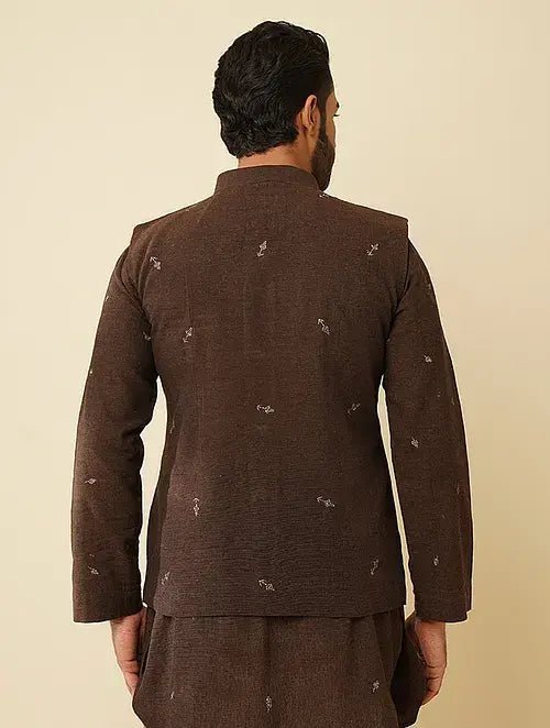Cotton Nehru Jacket - Dark Brown - Charkha TalesCotton Nehru Jacket - Dark Brown