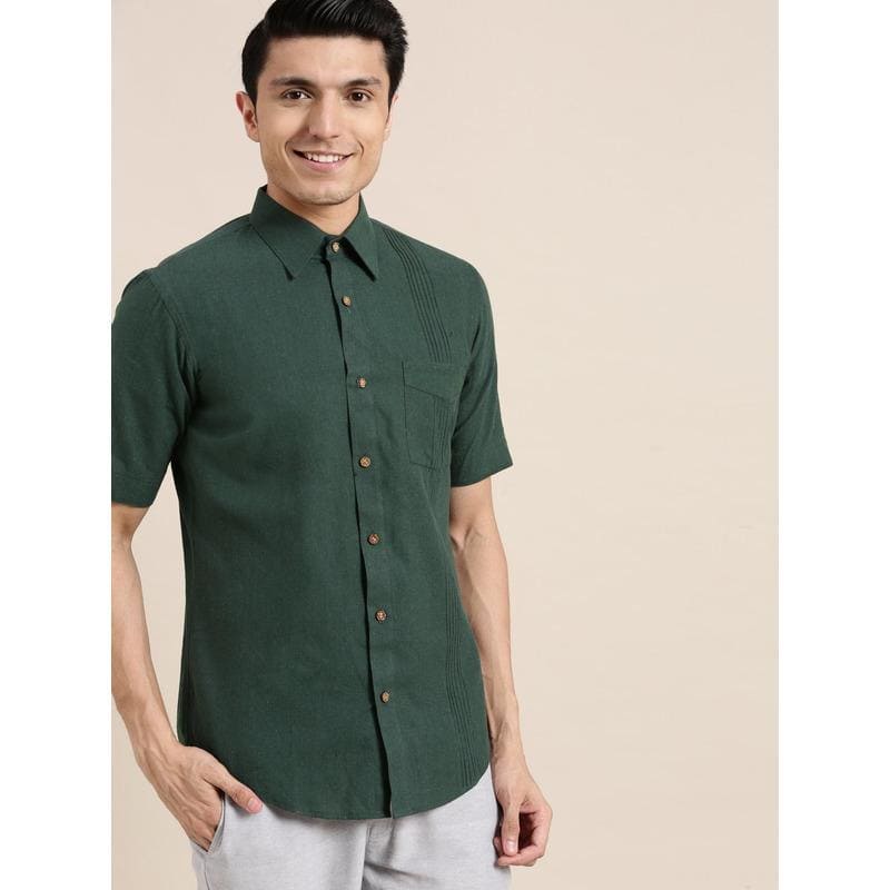 Cotton Shirt - Bottle Green - Charkha TalesCotton Shirt - Bottle Green