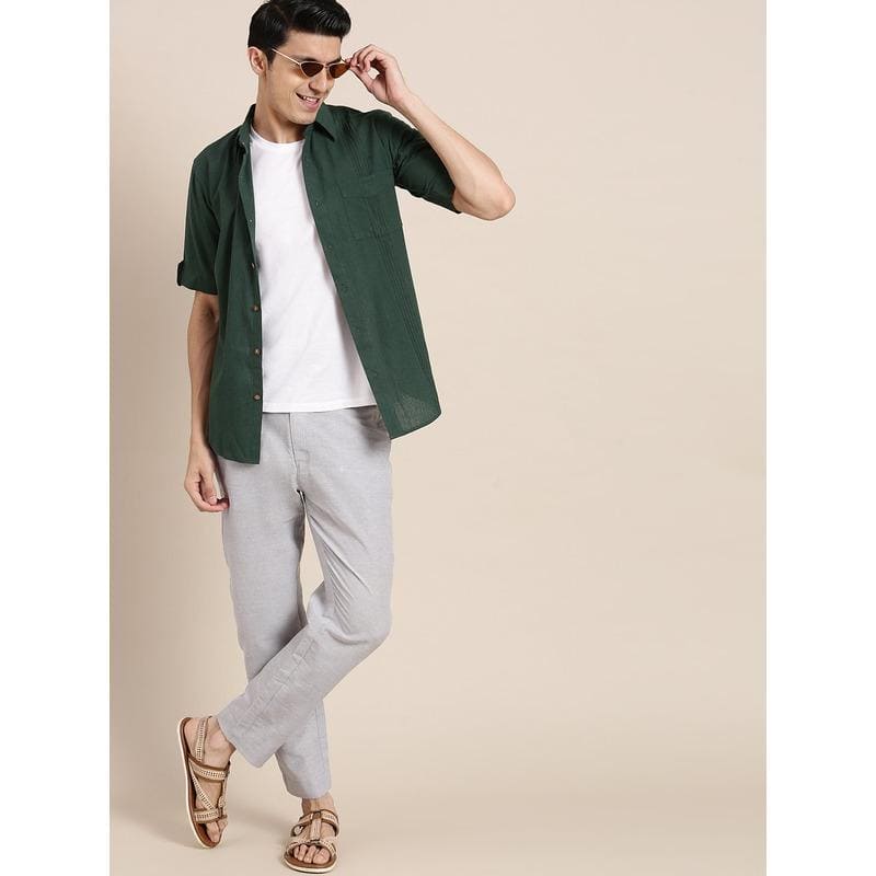 Cotton Shirt - Bottle Green - Charkha TalesCotton Shirt - Bottle Green