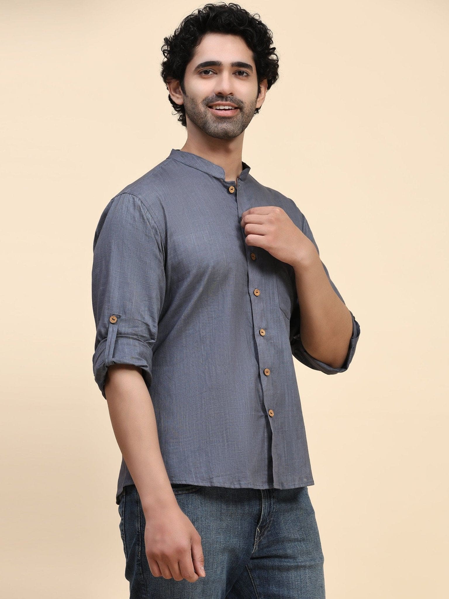 Cotton Shirt - Dark Grey - Charkha TalesCotton Shirt - Dark Grey
