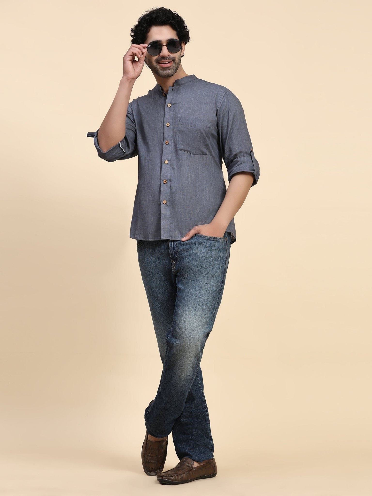 Cotton Shirt - Dark Grey - Charkha TalesCotton Shirt - Dark Grey