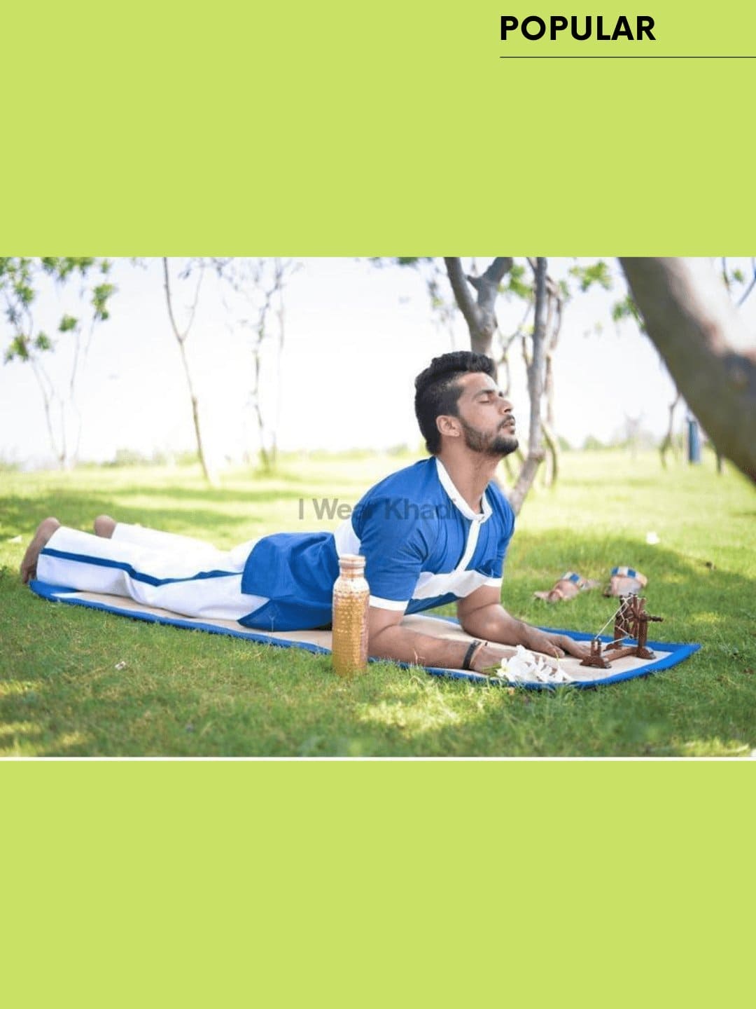 Cotton Yoga Kurta Set - Blue - White - Charkha TalesCotton Yoga Kurta Set - Blue - White