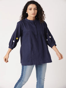 Crochet Flower Women Top - Navy Blue