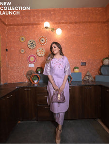 Crystal Embroidered Zari Kurta Set - Mauve