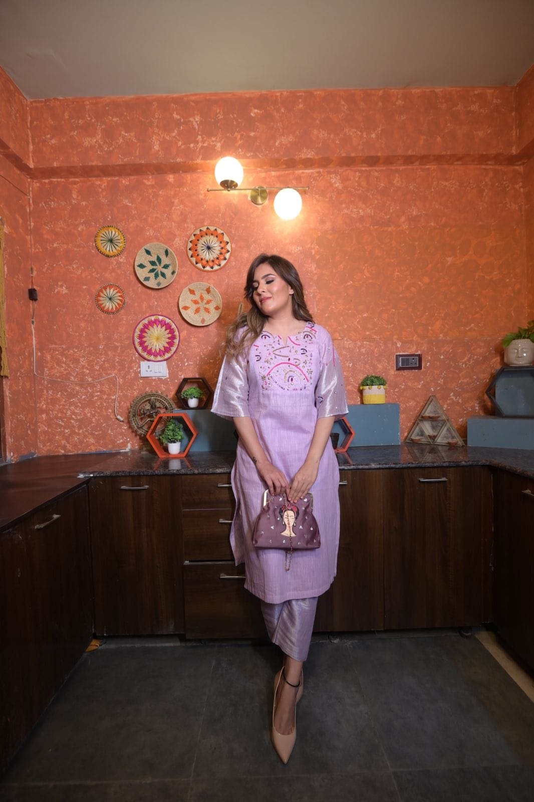 Crystal Embroidered Zari Kurta Set - Mauve - Charkha TalesCrystal Embroidered Zari Kurta Set - Mauve