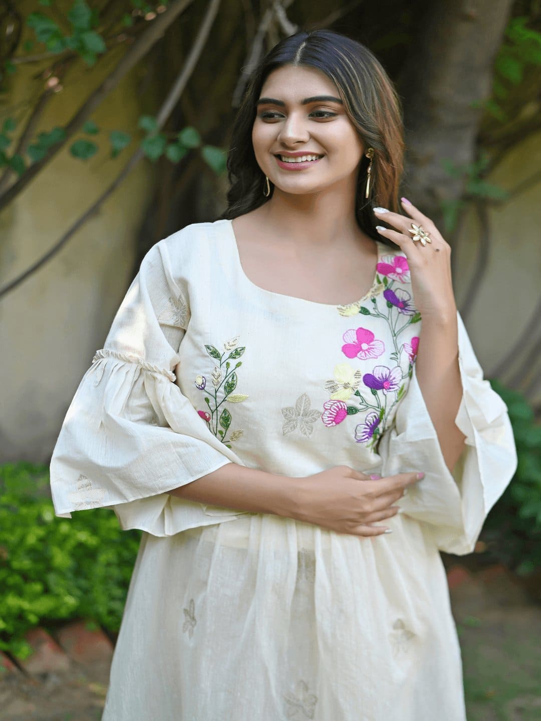 Dainty Dazzel Dress - Off - White - Charkha TalesDainty Dazzel Dress - Off - White