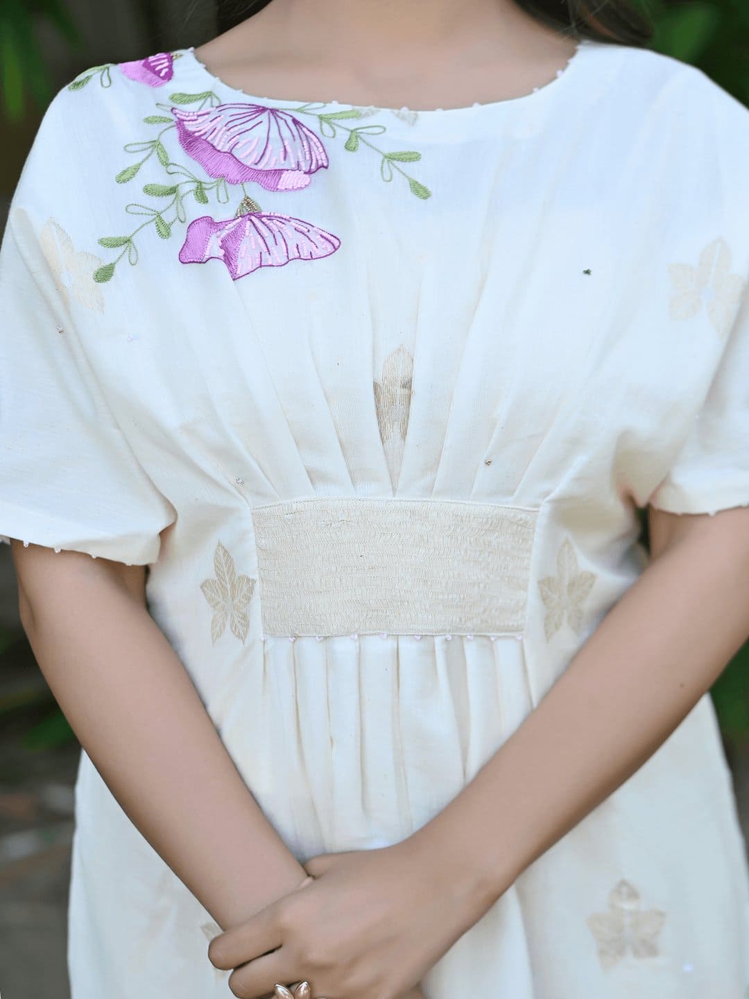 Dainty Dazzel Kaftaan Dress - Off - White - Charkha TalesDainty Dazzel Kaftaan Dress - Off - White