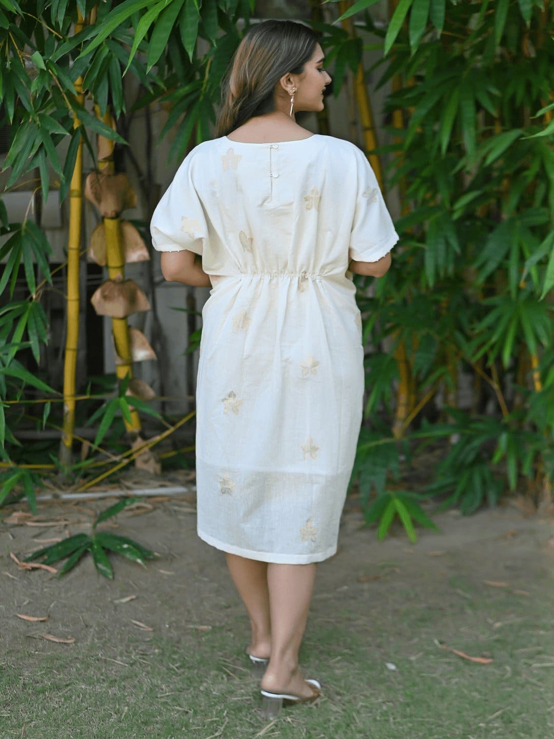 Dainty Dazzel Kaftaan Dress - Off - White - Charkha TalesDainty Dazzel Kaftaan Dress - Off - White