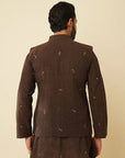 Dark Brown Khadi Cotton Kurta with Jacket (Set of 2) - Charkha TalesDark Brown Khadi Cotton Kurta with Jacket (Set of 2)
