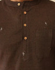 Dark Brown Khadi Cotton Kurta with Jacket (Set of 2) - Charkha TalesDark Brown Khadi Cotton Kurta with Jacket (Set of 2)