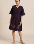 Dark Purple block print Dress - Charkha TalesDark Purple block print Dress