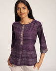 Dark Purple Shimmer Mukaish Top - Charkha TalesDark Purple Shimmer Mukaish Top