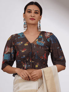 Digital Mulberry Silk Blouse - Brown