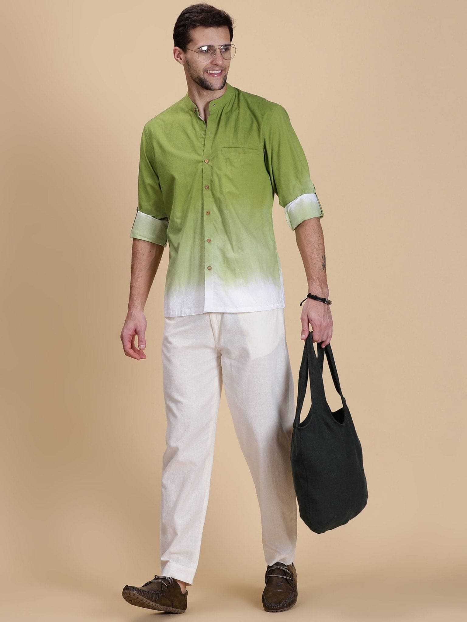Double Dye Men Shirt - Light Green - Charkha TalesDouble Dye Men Shirt - Light Green