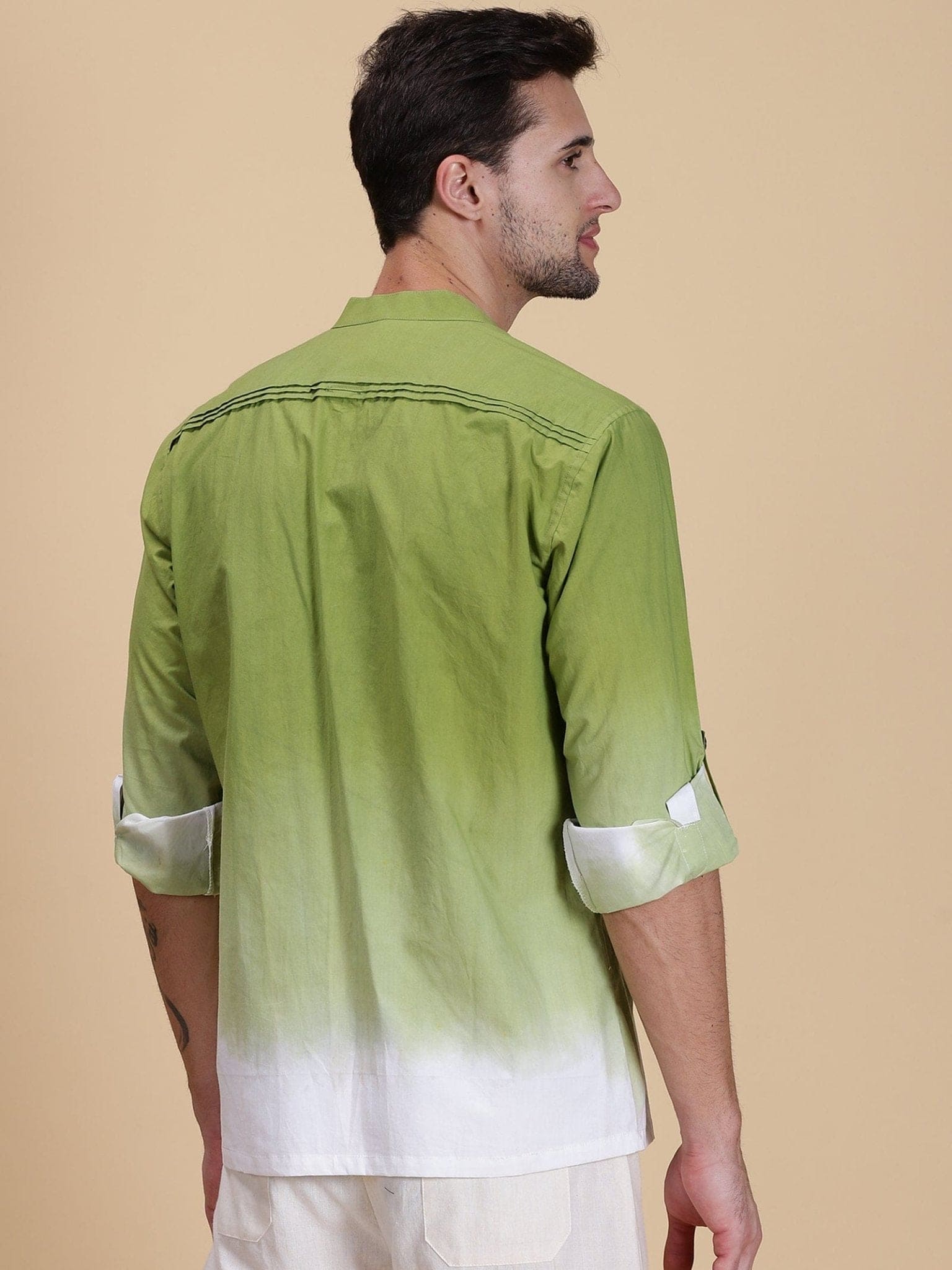 Double Dye Men Shirt - Light Green - Charkha TalesDouble Dye Men Shirt - Light Green