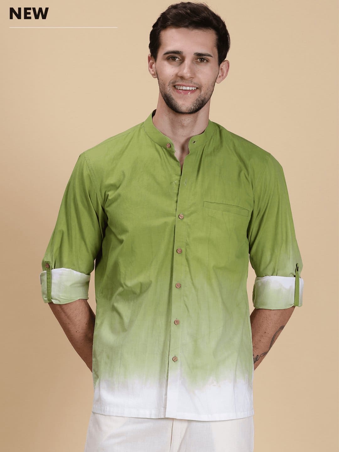 Double Dye Men Shirt - Light Green - Charkha TalesDouble Dye Men Shirt - Light Green
