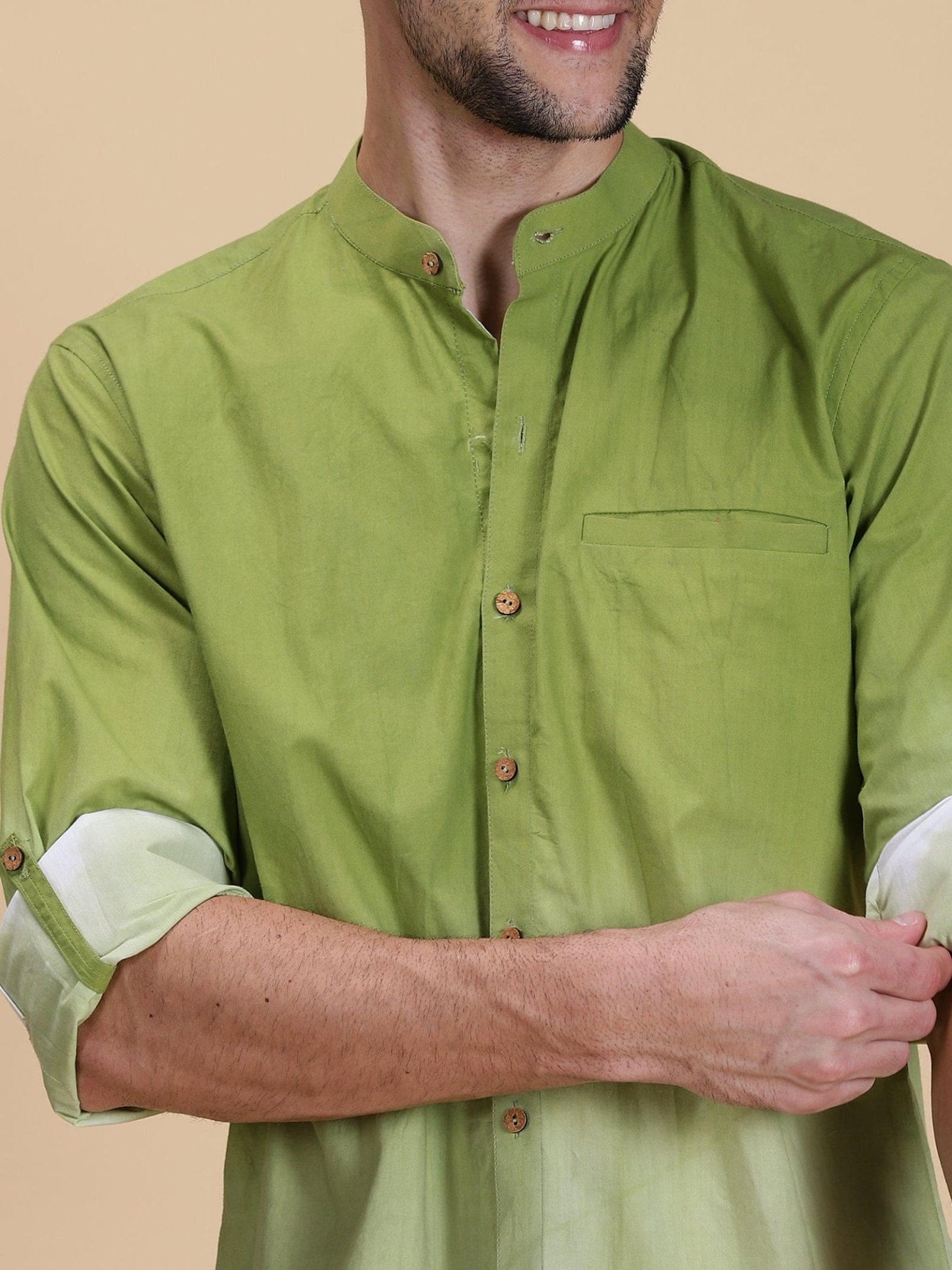 Double Dye Men Shirt - Light Green - Charkha TalesDouble Dye Men Shirt - Light Green