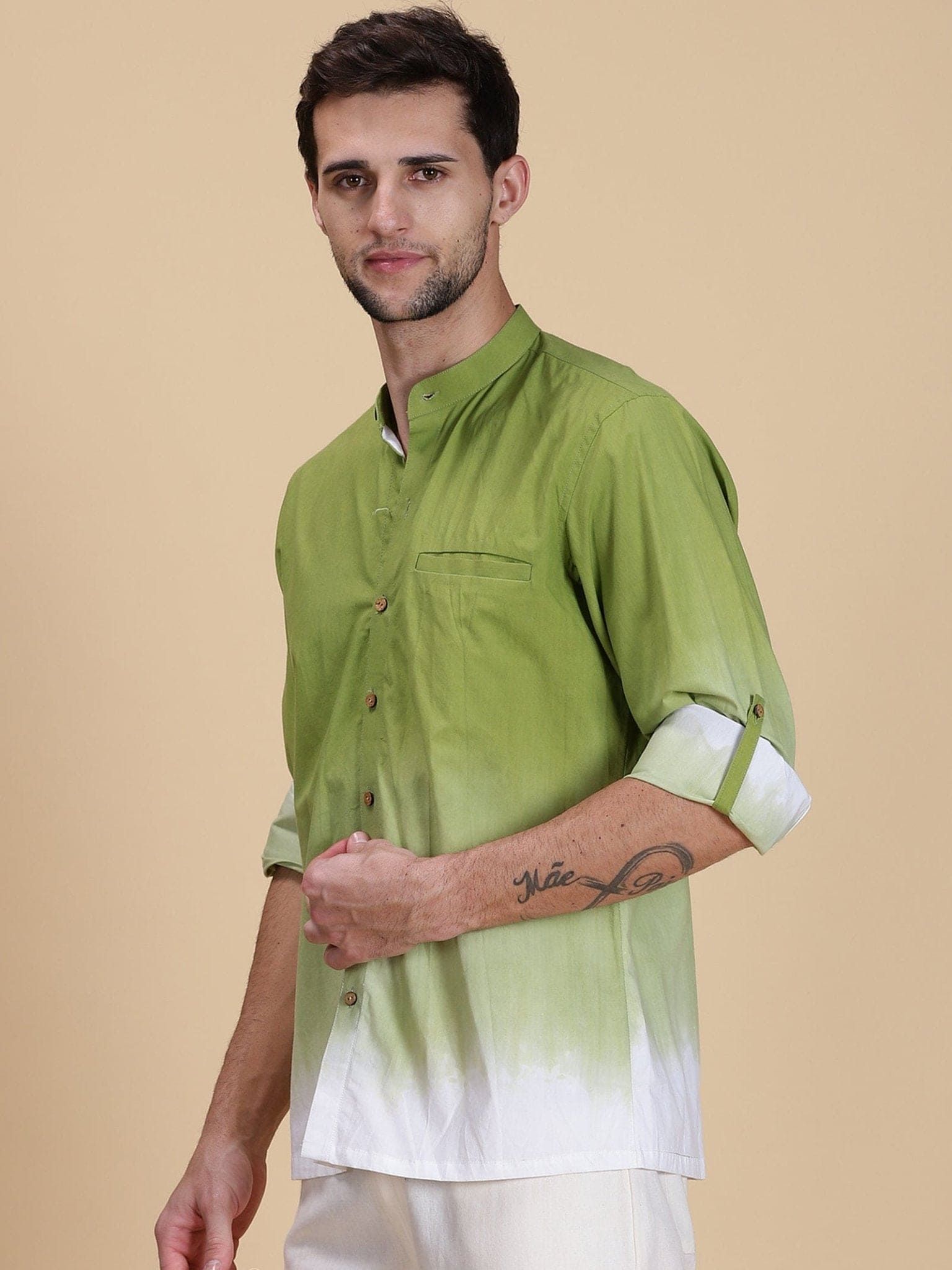 Double Dye Men Shirt - Light Green - Charkha TalesDouble Dye Men Shirt - Light Green